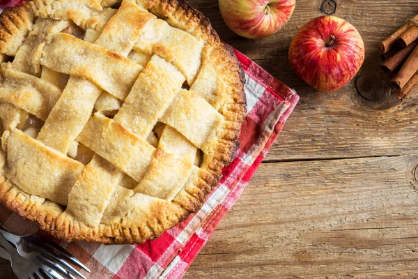 Apple Pie Dessert with Lattice. Homemade American Pie from Organic Autumn Apples.
