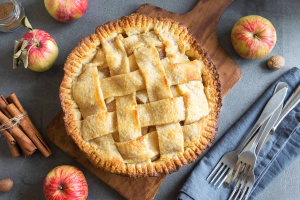 Clasic Apple Pie Desert Plăcintă Americană Casă Din Mere Organice — Fotografie, imagine de stoc