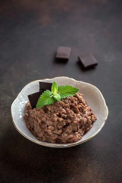 Budino Riso Cioccolato Con Cannella Dolce Tradizionale Fatto Casa Sano — Foto Stock