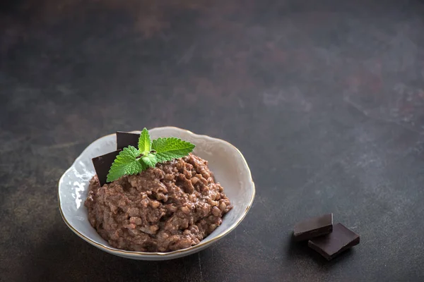 Budino Riso Cioccolato Con Cannella Dolce Tradizionale Fatto Casa Sano — Foto Stock