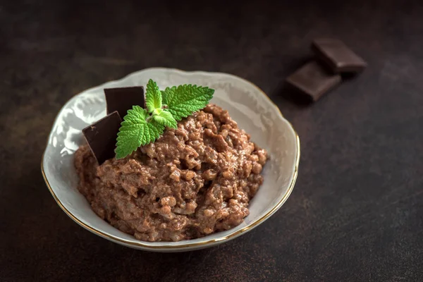 Budino Riso Cioccolato Con Cannella Dolce Tradizionale Fatto Casa Sano — Foto Stock