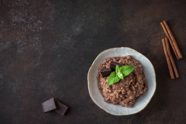 Budino Riso Cioccolato Con Cannella Dolce Tradizionale Fatto Casa Sano — Foto Stock