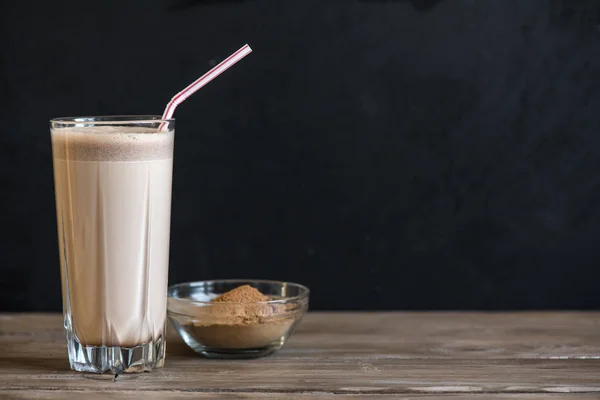 Chocolade Proteïne Shake Gezonde Sport Fitness Drankje Met Wei Eiwit — Stockfoto