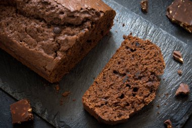 Çikolata damla çikolatalı kek. Kahvaltı ya da tatlı için ev yapımı çikolatalı pasta.