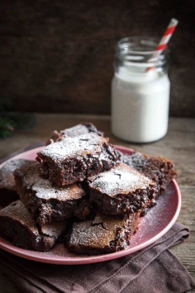 Brownies Para Natal Férias Inverno Bolinhos Chocolate Caseiros Com Leite — Fotografia de Stock