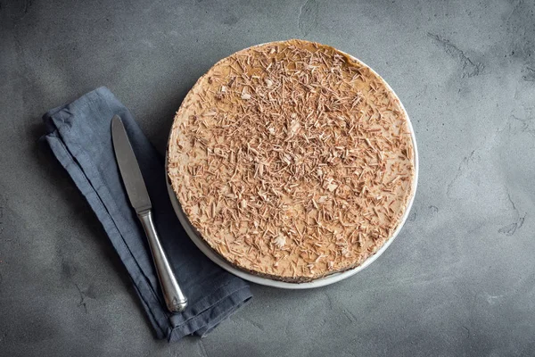 Schokoladen Käsekuchen Mit Mascarponekäse Auf Grauem Betongrund Hausgemachter Schokoladenkäsekuchen Mit — Stockfoto