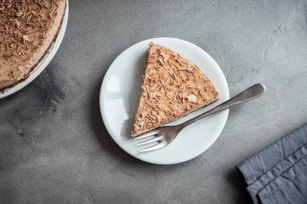 Schokoladen Käsekuchen Mit Mascarponekäse Auf Grauem Betongrund Hausgemachter Schokoladenkäsekuchen Mit — Stockfoto