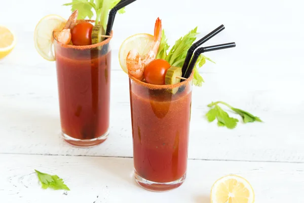 Bloody Mary Cocktail Glasses Garnishes Tomato Bloody Mary Spicy Drink — Stock Photo, Image