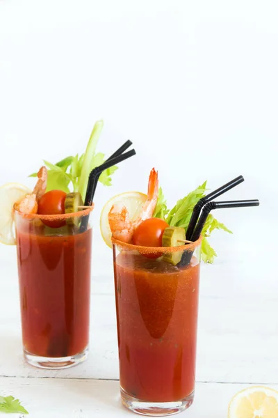 Bloody Mary Cocktail Glasses Garnishes Tomato Bloody Mary Spicy Drink — Stock Photo, Image