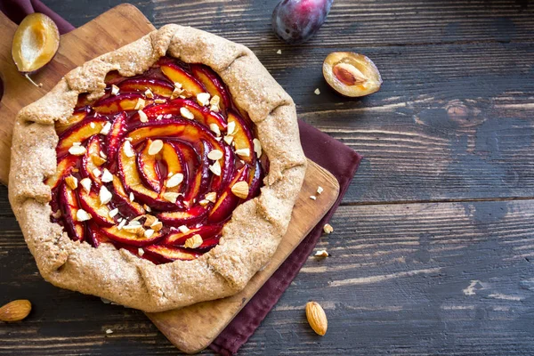 Plum Galette Torta Frutta Integrale Fatta Casa Sana Galette Con — Foto Stock