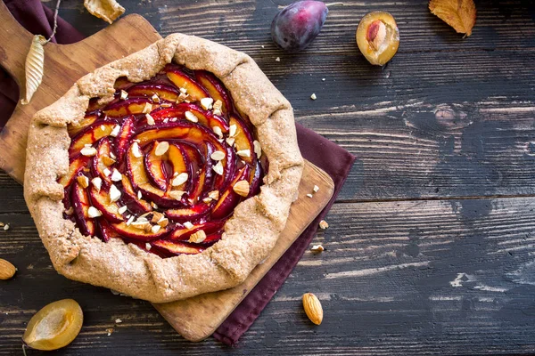 Plum Galette Torta Frutta Integrale Fatta Casa Sana Galette Con — Foto Stock