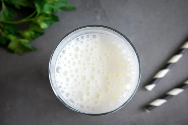 Taze Sade Yapımı Yoğurt Yoğurt Yoğurt Kefir Ayran Lassi Gri — Stok fotoğraf