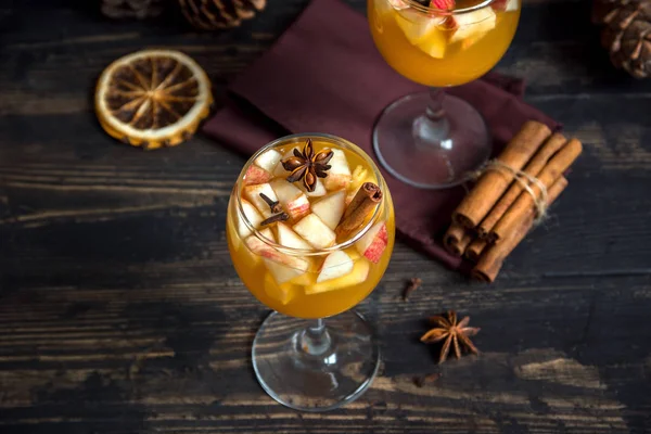 Homemade Sangria Apple Cider Punch Fruit Wine Autumn Winter Holidays — Stock Photo, Image