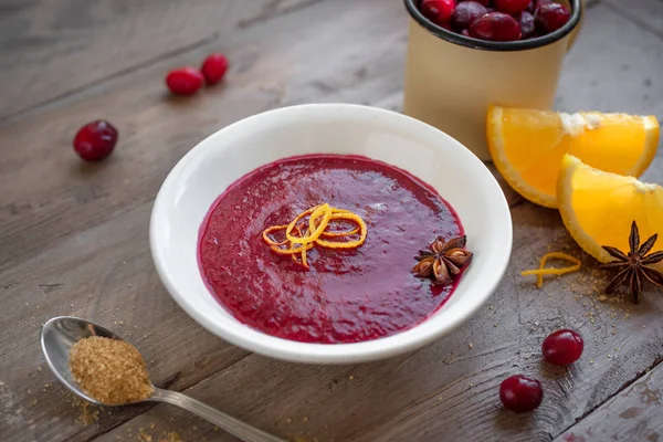 Molho Laranja Arando Caseiro Relish Para Ação Graças Natal Madeira — Fotografia de Stock