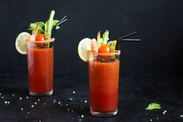 Bloody Mary Cocktail Glasses Garnishes Tomato Bloody Mary Spicy Drink — Stock Photo, Image