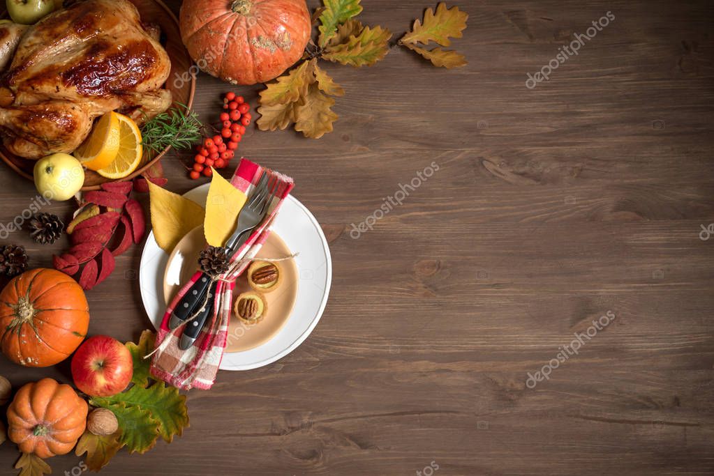 Thanksgiving Dinner Background Turkey Fall Leaves Seasonal Autumnal ...