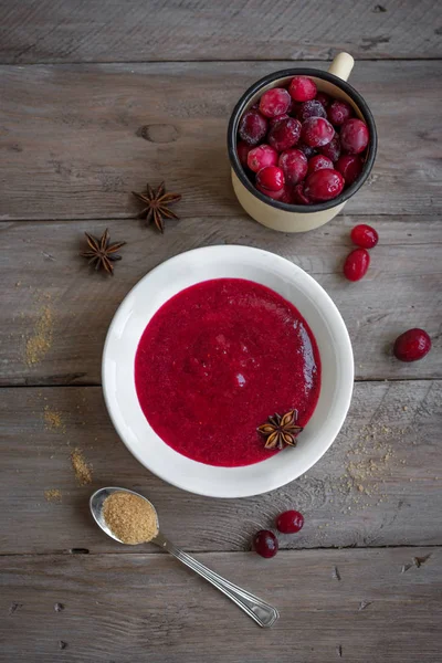 Molho Cranberry Caseiro Relish Para Ação Graças Natal Madeira Espaço — Fotografia de Stock