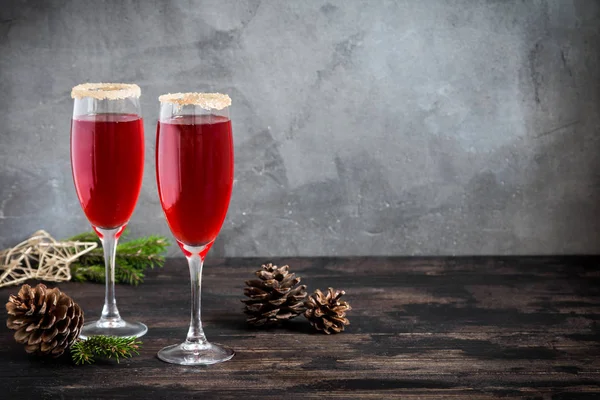 Mimosa Uroczysty Napój Boże Narodzenie Szampan Czerwony Koktajl Mimosa Mocktail — Zdjęcie stockowe
