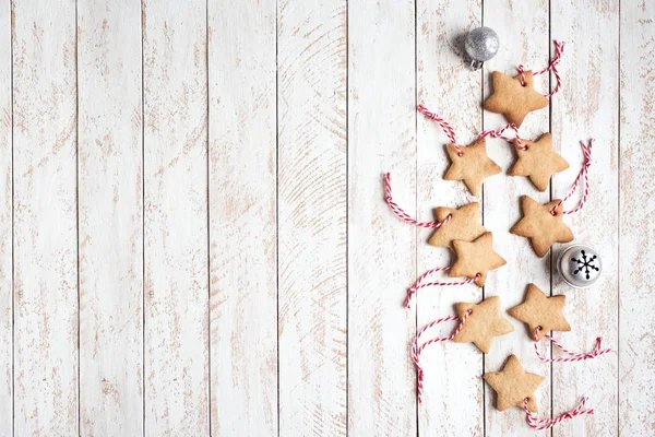 Biscuits Pain Épice Forme Étoile Noël Avec Cordes Rouges Pour — Photo