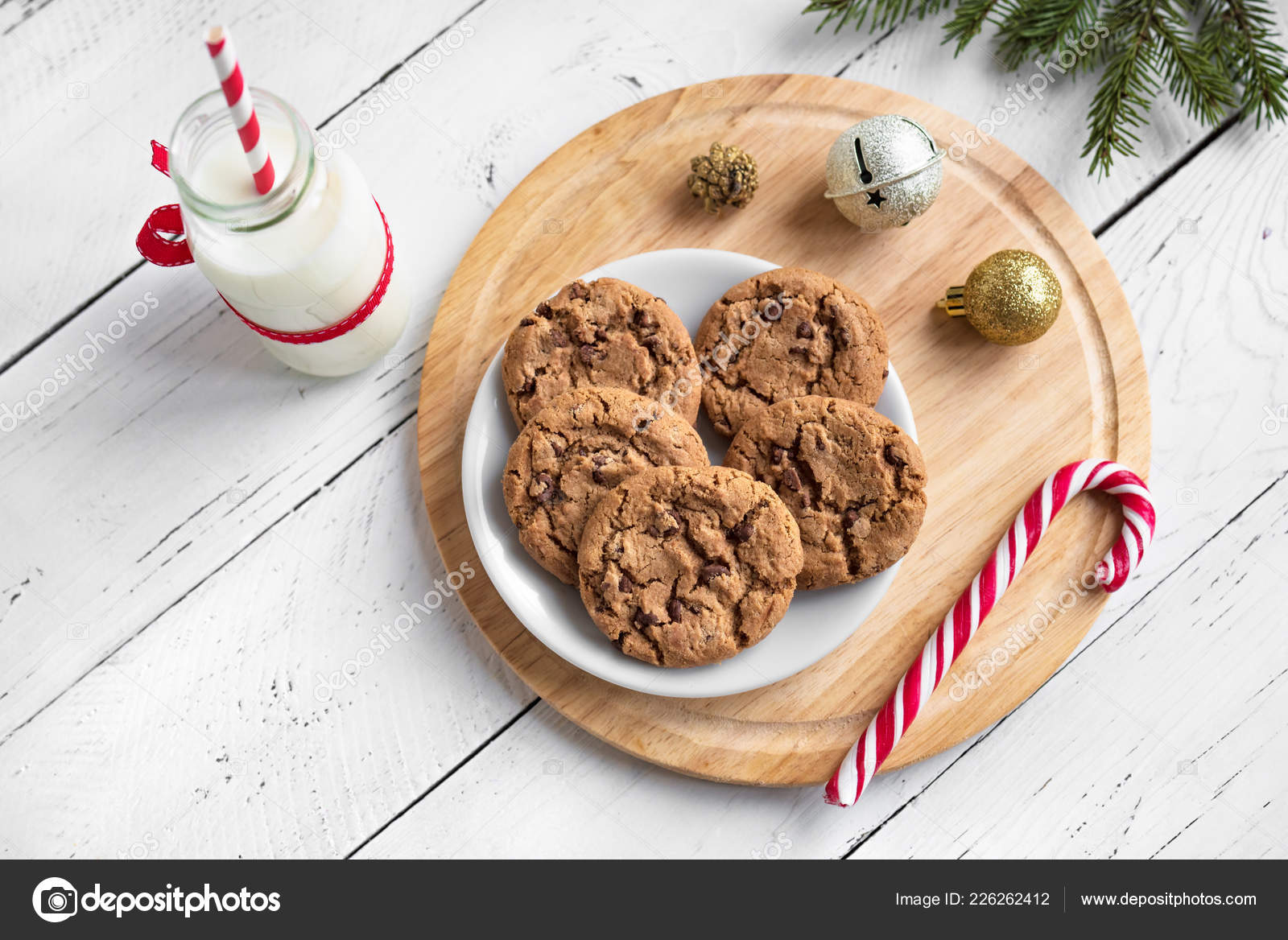 Chocolate Chip Cookies Milk Santa Traditional Christmas Homemade Cookies Candy Stock Photo C Mizina 226262412
