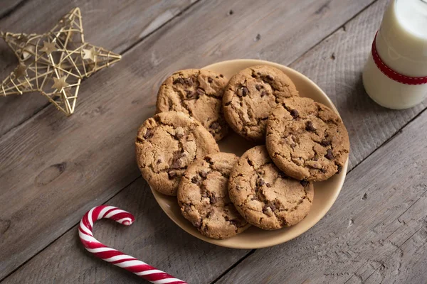 Galletas Leche Para Santa Galletas Caseras Tradicionales Viruta Del Chocolate —  Fotos de Stock