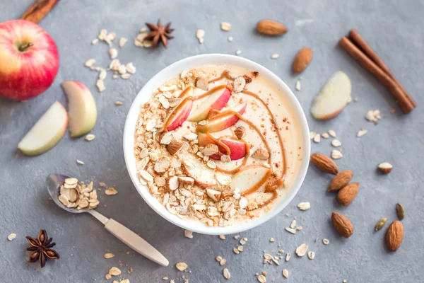 Tarta Manzana Smoothie Bowl Tazón Batido Desayuno Con Manzanas Canela —  Fotos de Stock