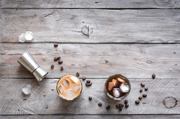 Black White Russian Cocktails Vodka Coffee Liquor Cream Homemade Iced — Stock Photo, Image