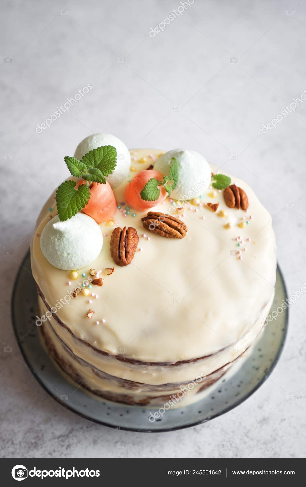 Carrot Cake Cream Cheese Frosting Decorated Sugar Carrots Pecan