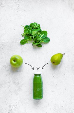 Green smoothie bottle and ingredients clipart