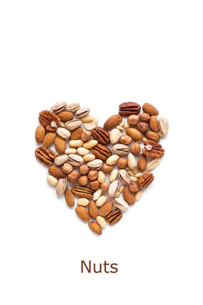 Nuts in shape of Heart — Stock Photo, Image