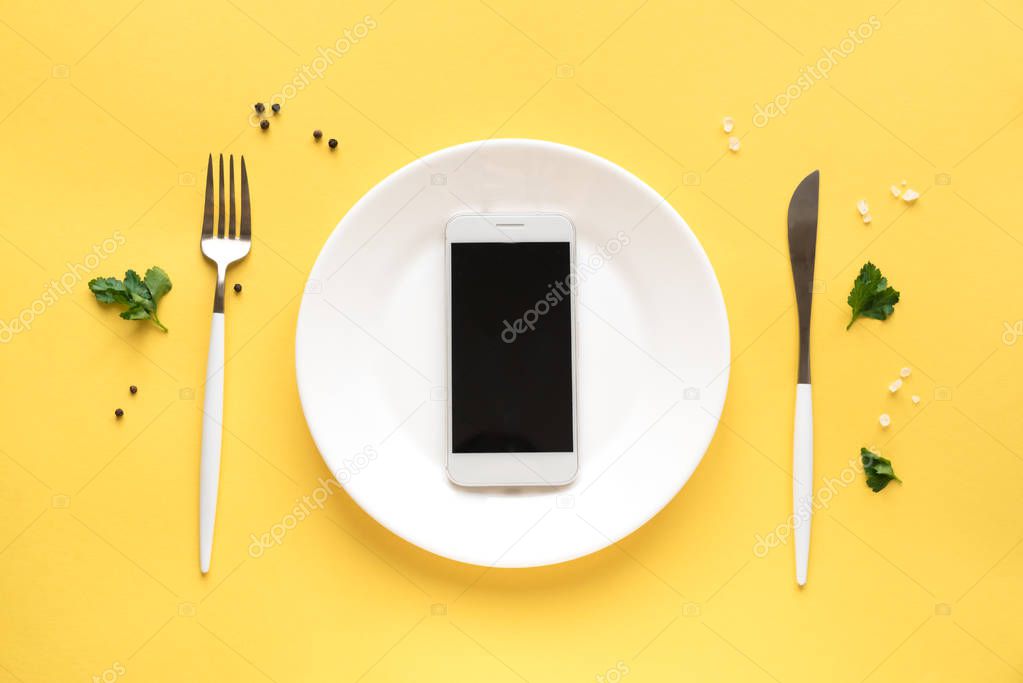 Smartphone on plate