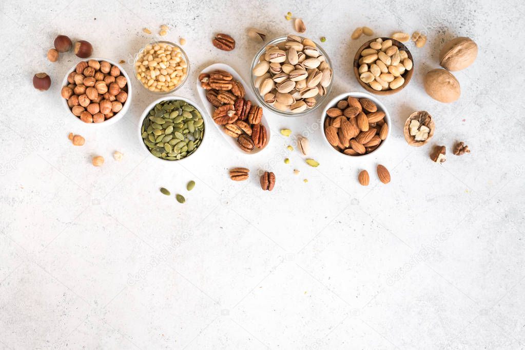 Various Nuts in  bowls