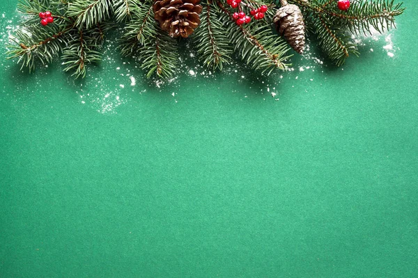 Christmas Composition Christmas Decor Pine Cones Fir Branches Snow Green — Stock Photo, Image