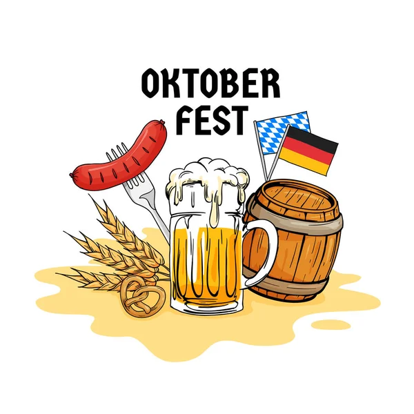 Oktoberfest Χέρι Διανυσματικά Εικονογράφηση Μόναχο Μπύρα Έννοια Φεστιβάλ Vintage Παλιά — Διανυσματικό Αρχείο