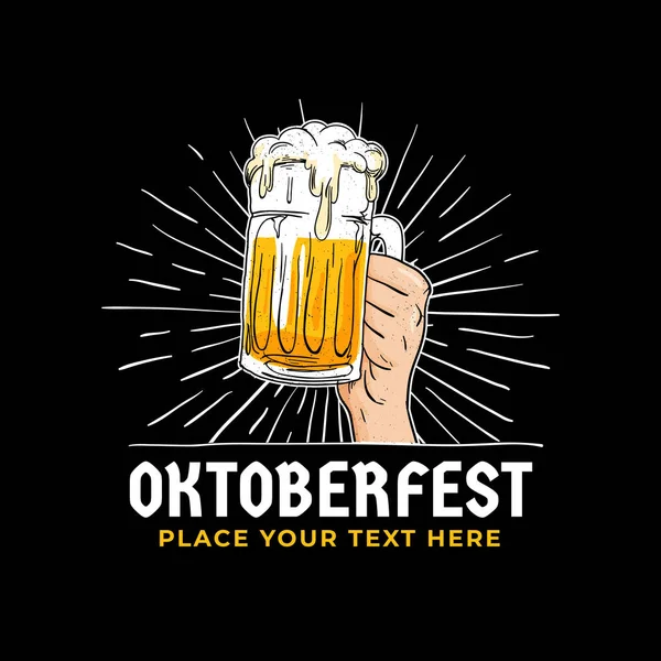 Oktoberfest Main Tenant Badge Logo Bière Avec Fond Noir Foncé — Image vectorielle