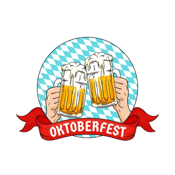 Dwie Ręce Trzymając Pełną Szklanką Niedźwiedź Opiekania Koncepcja Festiwalu Oktoberfest — Wektor stockowy