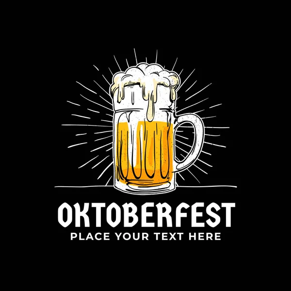 Oktoberfest Χέρι Συντάσσονται Λογότυπο Badge Παλιό Στυλ Γεμάτο Ποτήρι Μπύρα — Διανυσματικό Αρχείο
