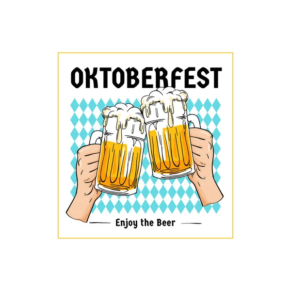 Oktoberfest Affiche Rétro Design Deux Mains Tenant Verre Plein Bière — Image vectorielle
