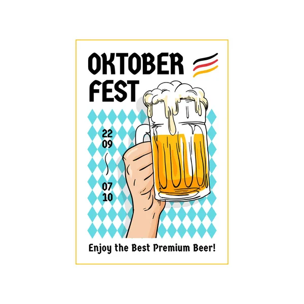 Oktoberfest Affiche Rétro Design Deux Mains Tenant Verre Plein Bière — Image vectorielle