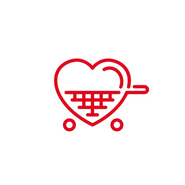喜欢购物车图标 简单的心脏插图线风格标志模板设计 — 图库矢量图片