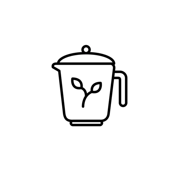 茶壶图标 厨房用具烹饪插图 简单的细线样式符号 — 图库矢量图片