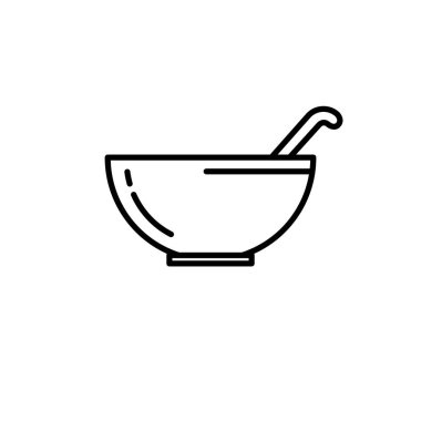 meyve ya da sebze kase kaşık simgesi olan. Mutfak aletleri illüstrasyon yemek pişirmek için. Basit ince çizgi stili sembolü.