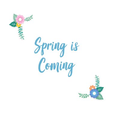 Bahar çerçeve buket çiçek aranjmanı ve yaprak süsleme metin geliyor.