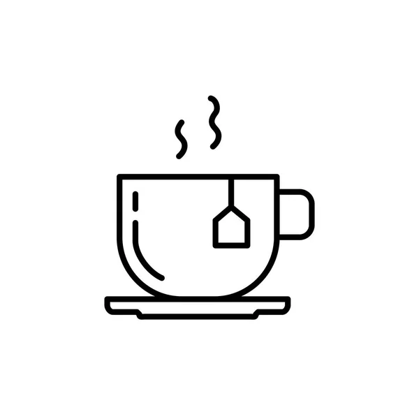 ティーバッグ アイコンと熱いお茶のカップ 図を調理用のキッチン家電 シンプルな細い線シンボル スタイル — ストックベクタ