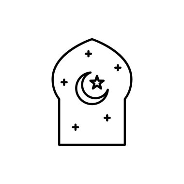 Moaque pencere, hilal ay ve yıldız Islam sembolü için. Basit monoline simge stil Müslüman ramazan ve bayram al Bayramı kutlama için.
