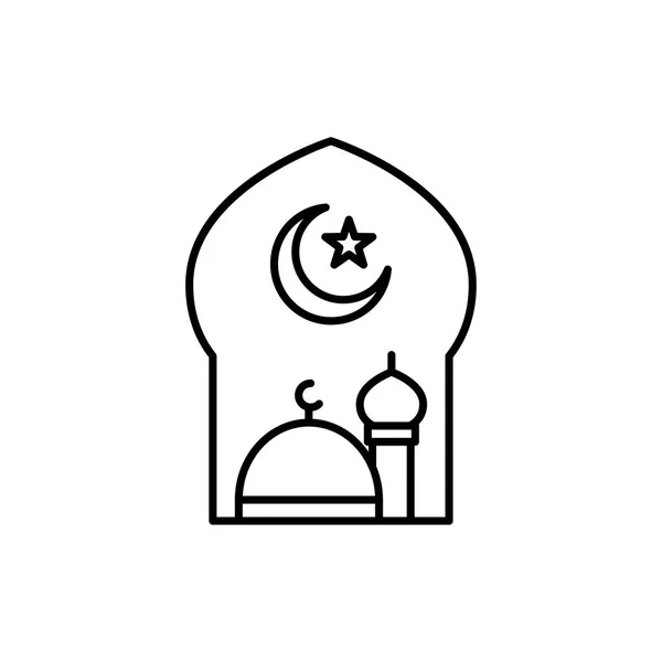 三日月とイスラム教のシンボルの星偉大なモスク イスラム教徒のラマダン イード アル明けお祝いの単純なモノライン アイコン スタイル — ストックベクタ