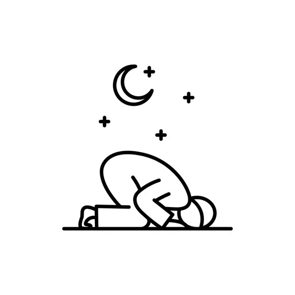 Tahajud Sujud Muslim Praying Night Time Simple Monoline Icon Style — Stock Vector