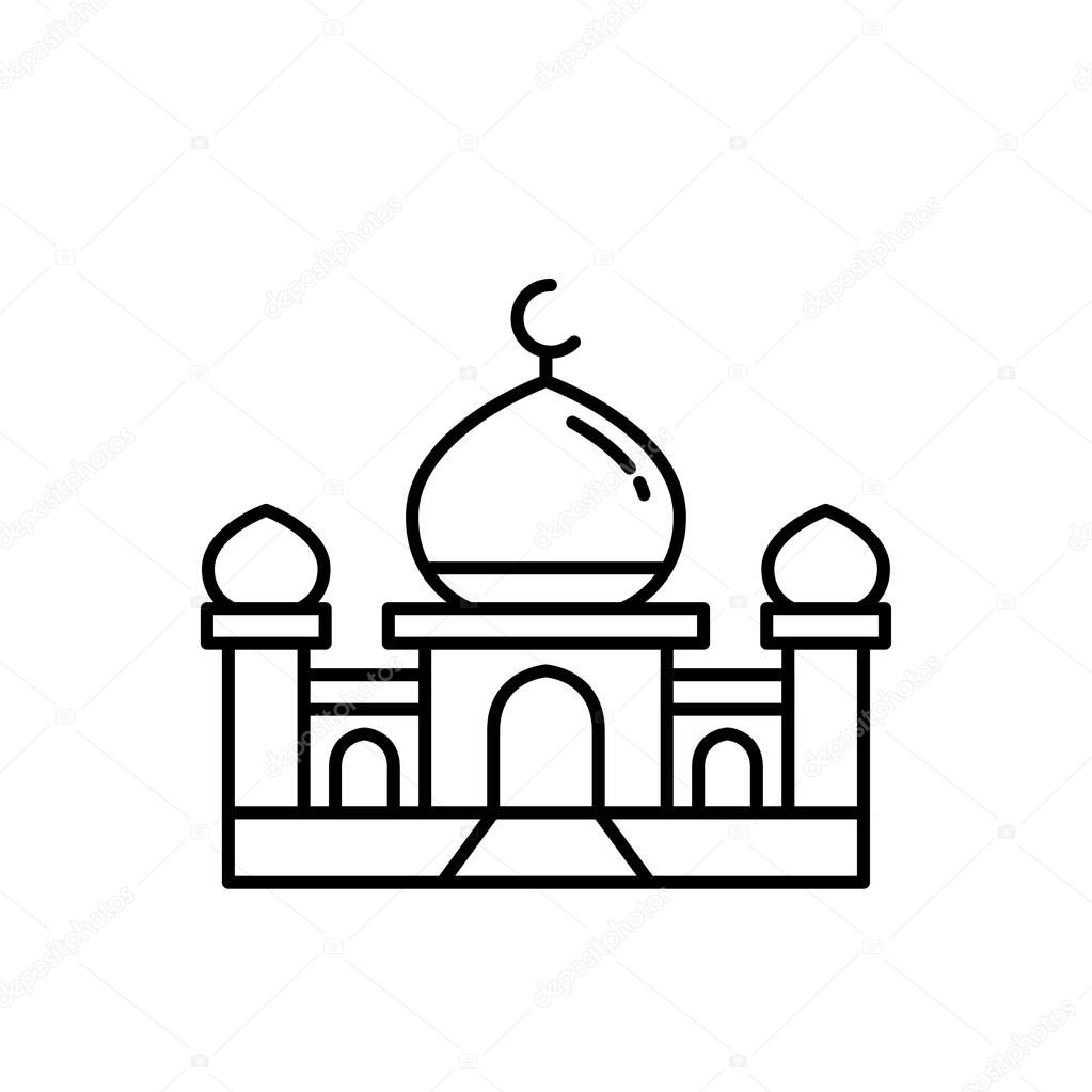 Islam great mosque. Simple monoline icon style for muslim ramadan and eid al fitr celebration.