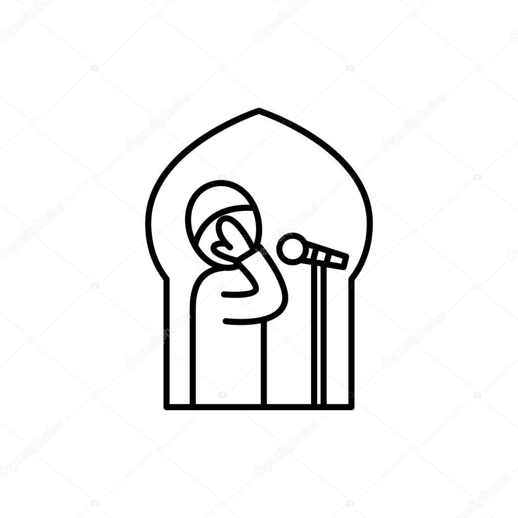 Adzan in mosque. Prayer Call symbol in islam. Simple monoline icon style for muslim ramadan and eid al fitr celebration.