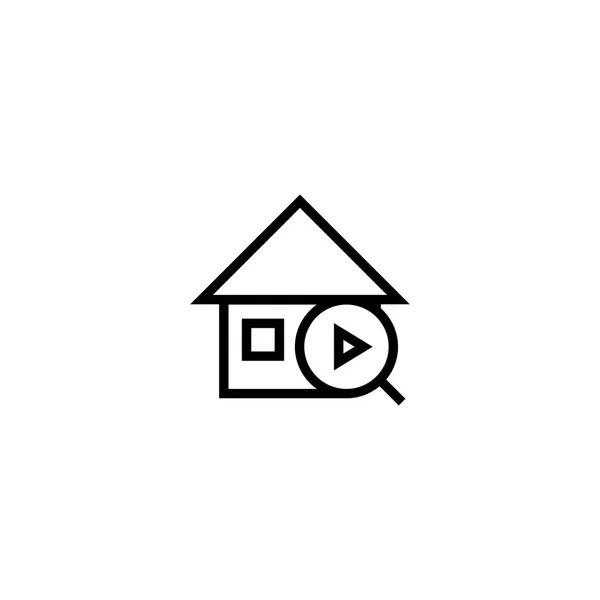 次の家の検索のアイコン 虫眼鏡と矢印記号が付いている家 輪郭がきれいな細いシンプルなスタイルのデザイン — ストックベクタ